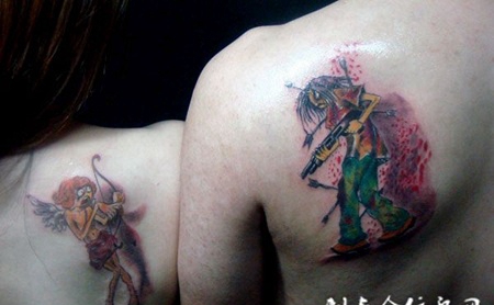 卡通情侣纹身图案