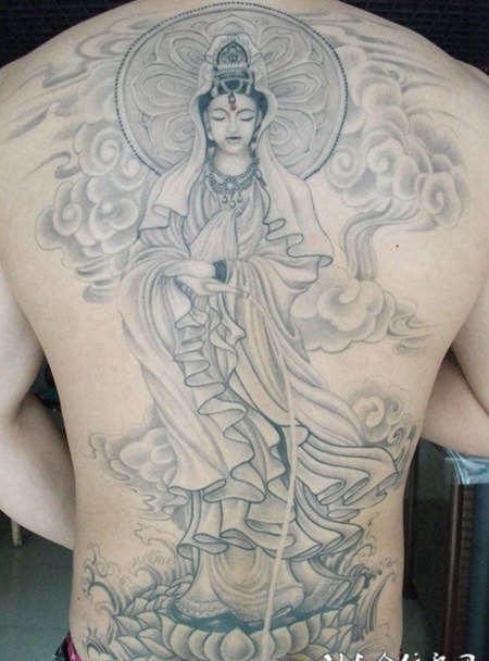 满背观音菩萨纹身
