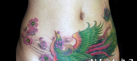 小腹上的凤凰纹身图案