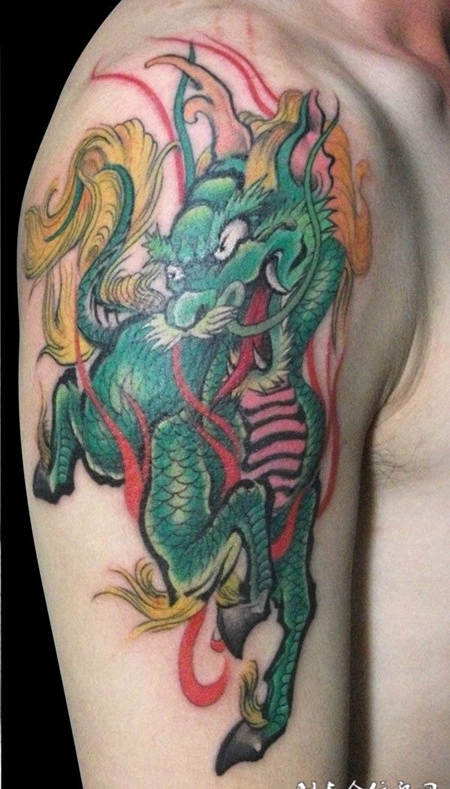 绿色麒麟纹身