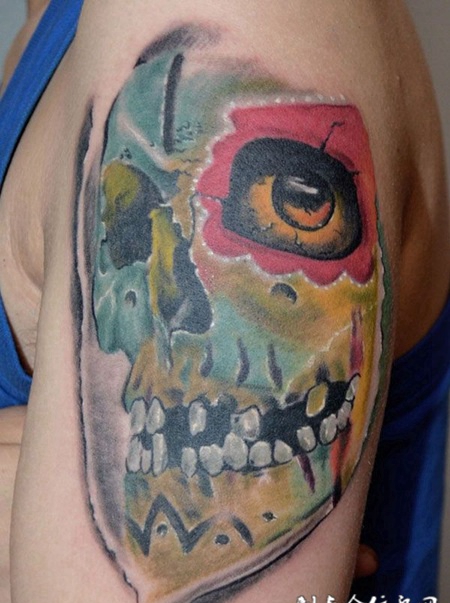 胳膊上的骷髅纹身