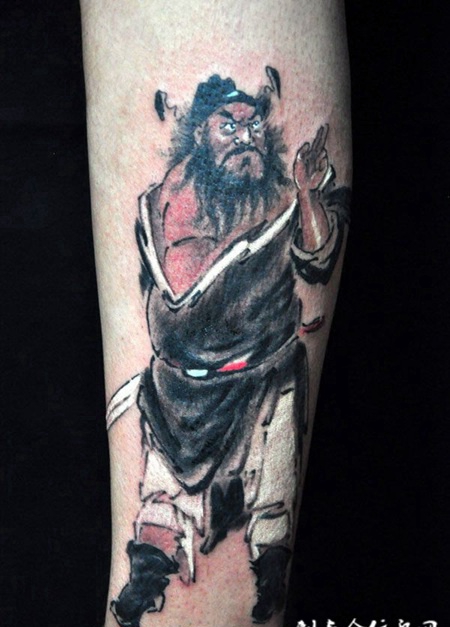 小腿上的钟馗纹身