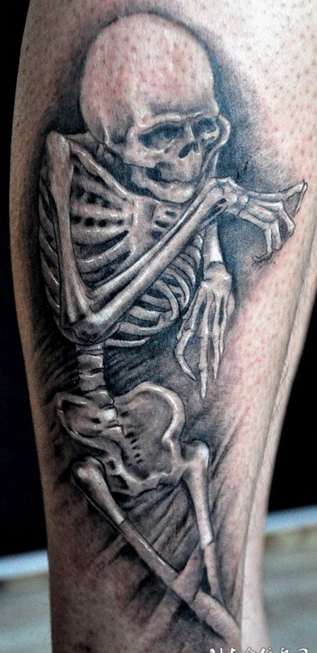 腿部骷髅骨架纹身
