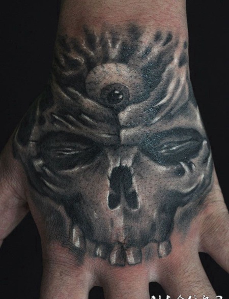 手背上的骷髅头纹身