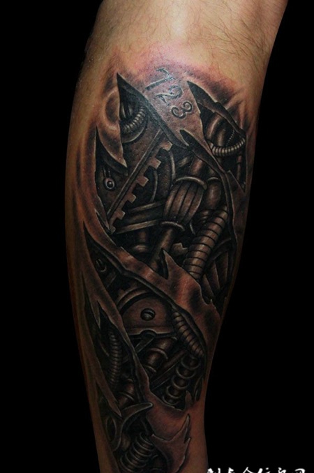 小腿机械纹身