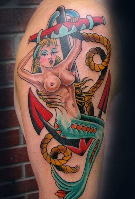 大臂美人鱼纹身图案