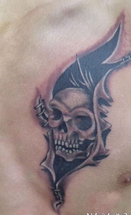 撕皮骷髅纹身