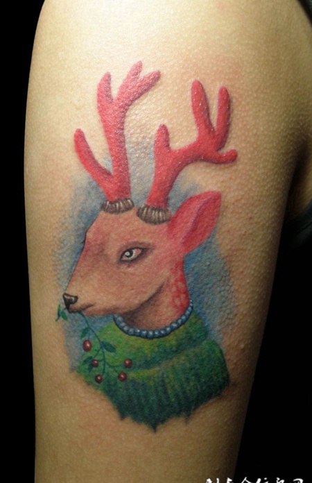 胳膊上的梅花鹿纹身