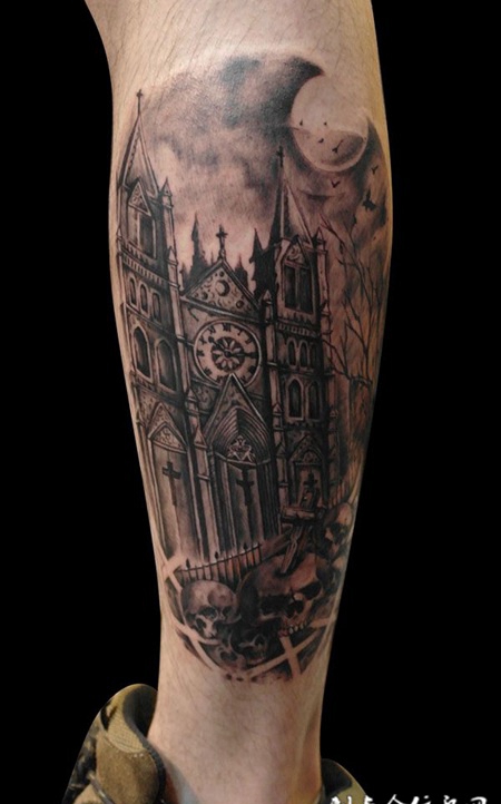 月色下的城堡纹身