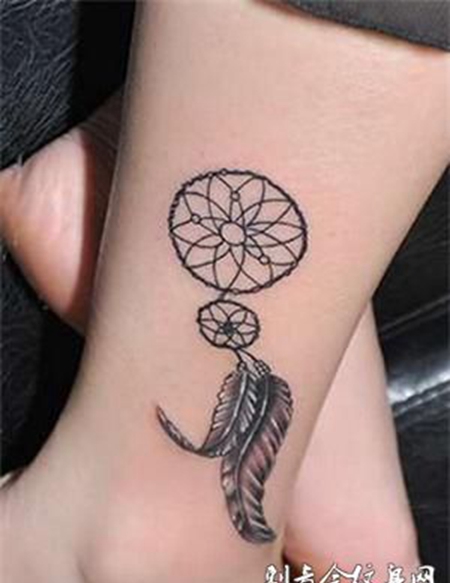 小腿捕梦网挂饰纹身图案
