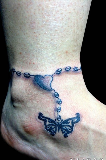 蝴蝶坠子脚链纹身