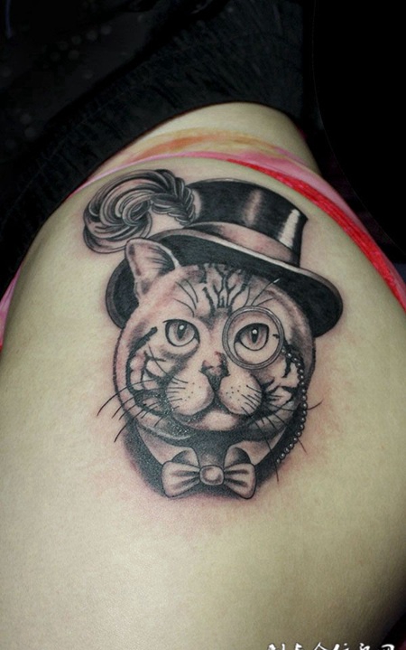 带着帽子的加菲猫纹身