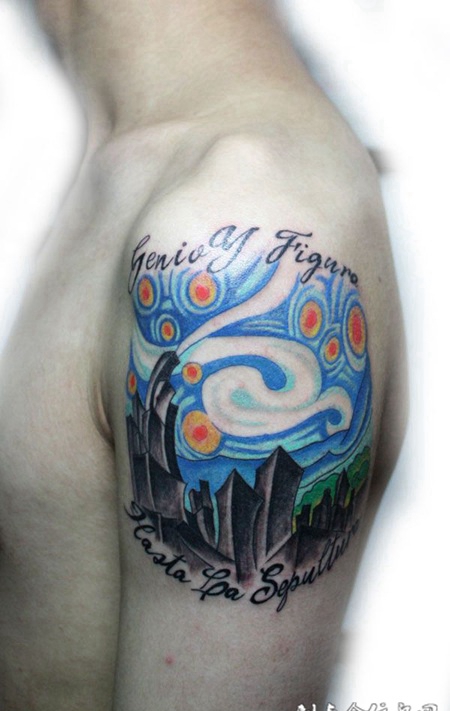 胳膊上的古堡纹身