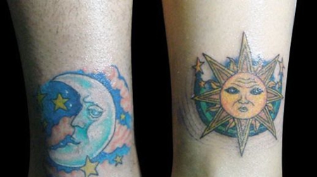 脚踝上的太阳月亮情侣纹身图案
