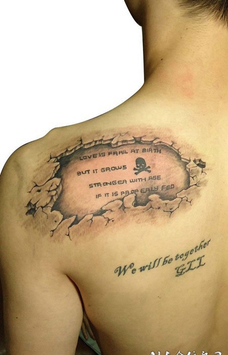 背部骷髅英文纹身