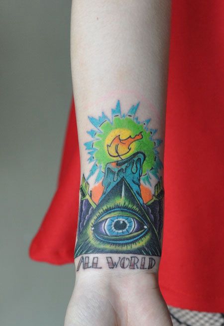 手腕上的三角形眼睛纹身图案