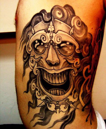 侧腰帅气嘎巴拉纹身图案