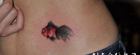 腰侧的小金鱼纹身