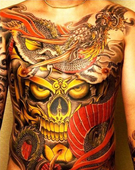 胸前霸气的嘎巴拉龙纹身图案