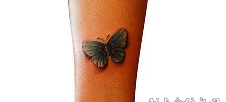 小腿上的绿色蝴蝶纹身