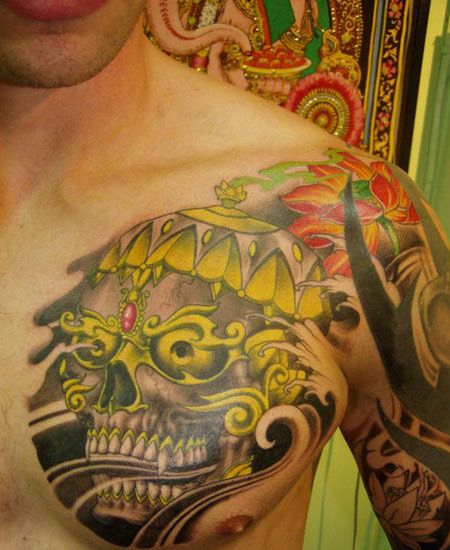 胸前的嘎巴拉纹身图案