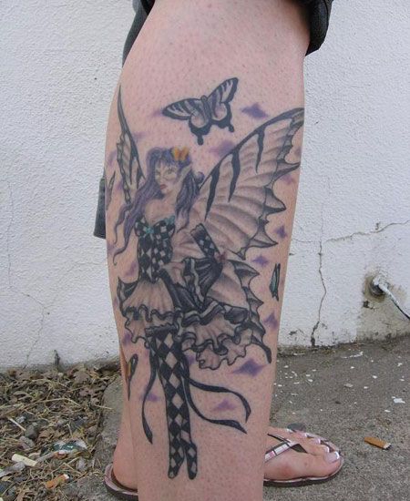小腿蝴蝶精灵纹身图案