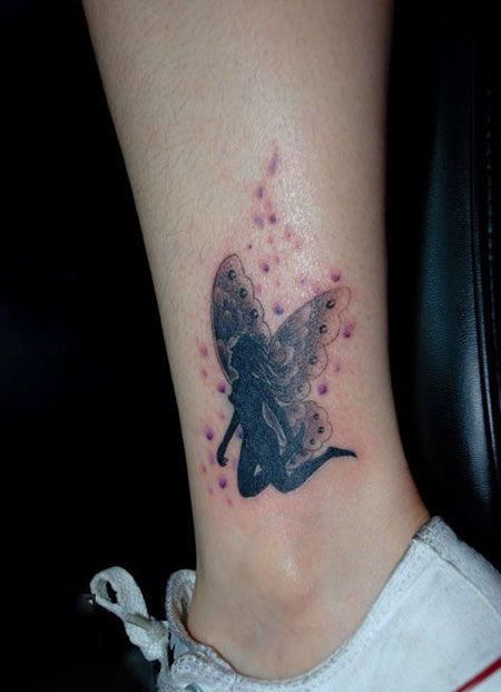 脚踝蝴蝶精灵纹身图案