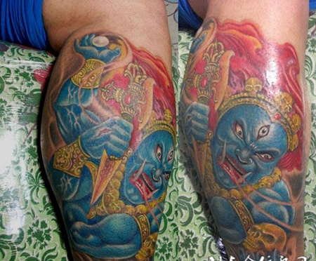 小腿上的金刚罗汉纹身