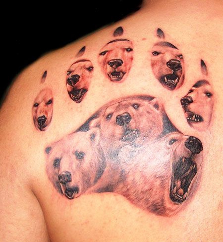 肩部创意熊头的纹身图案