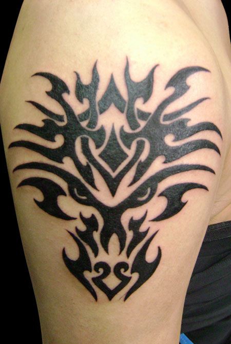 手臂帅气狼头图腾纹身图案