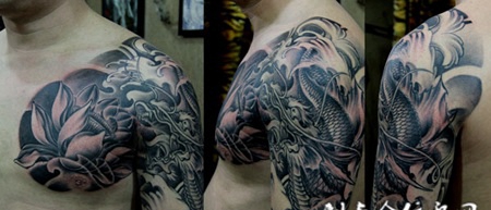 半胛鳌鱼莲花纹身