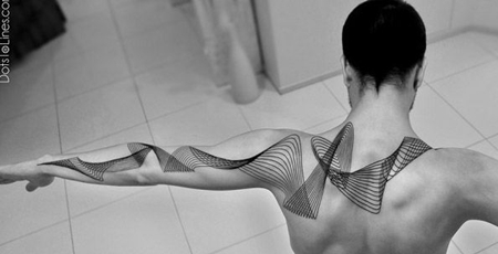 肩部手臂立体几何线条纹身图案