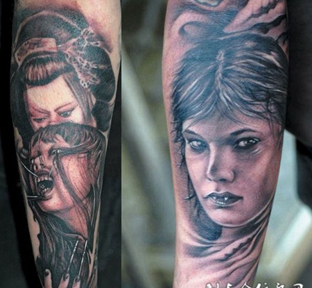 胳膊上的吸血鬼恶魔纹身