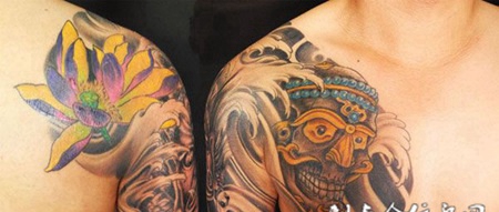 半胛莲花嘎巴拉纹身
