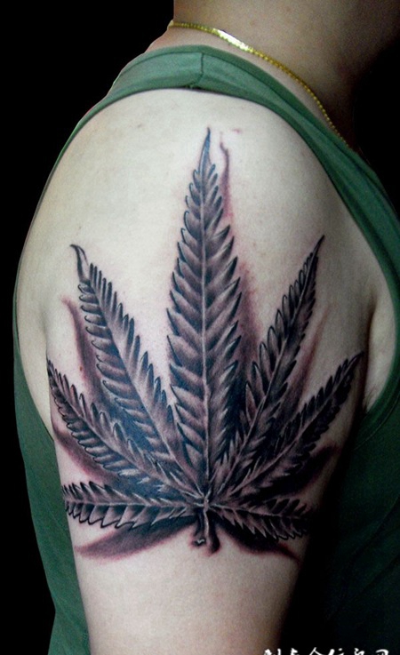 胳膊上的大麻树叶纹身