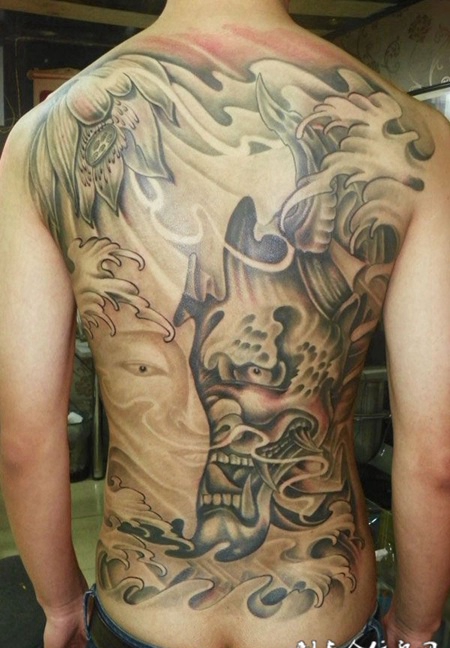 满背莲花般若纹身