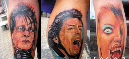 小腿上的肖像纹身