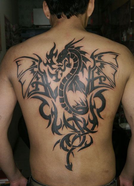 满背欧美龙图腾纹身图案