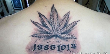 后背上的大麻叶纹身