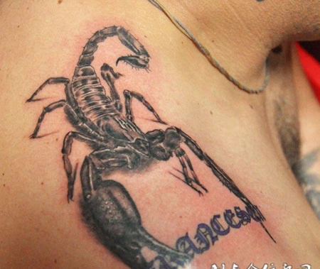 肩膀上的蝎子英文纹身