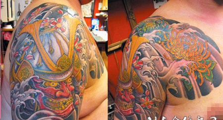 半胛日本武士纹身