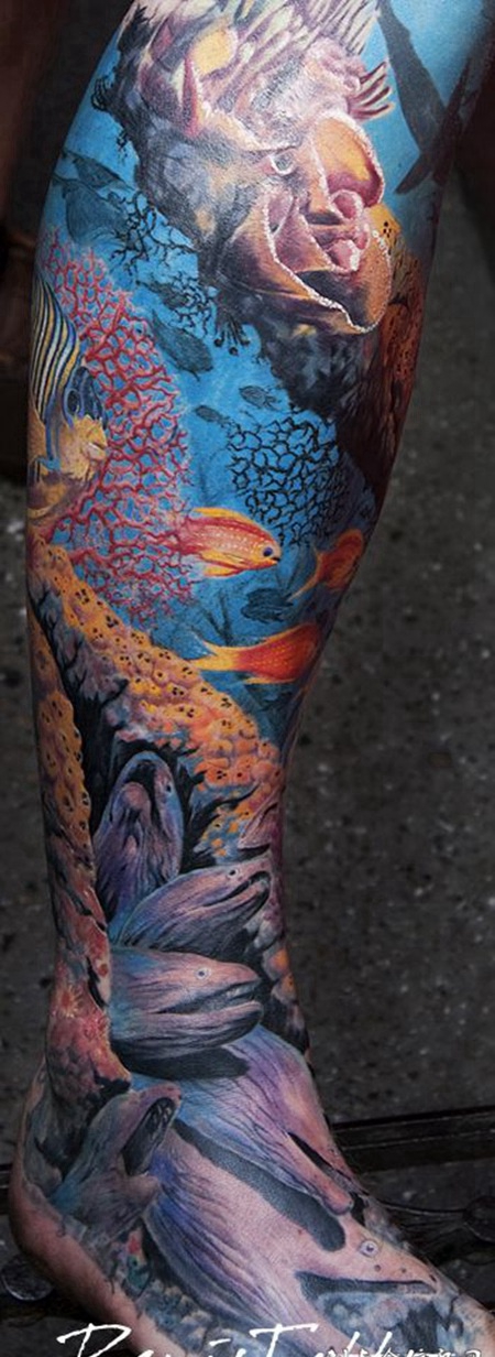 小腿海底世界纹身