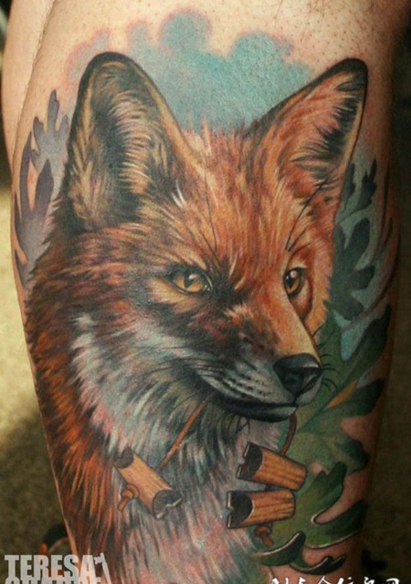 小腿上的狐狸纹身