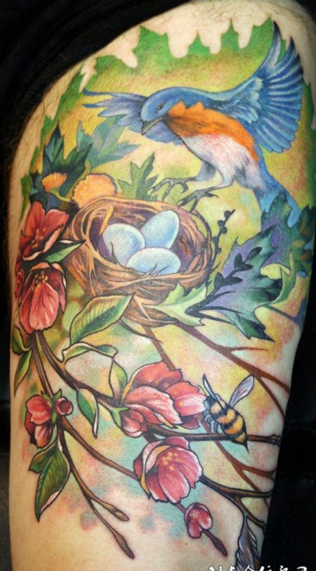 胳膊上的小鸟纹身