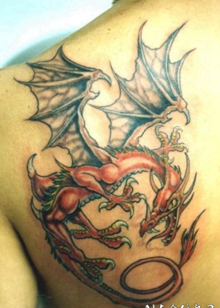 后背上的欧美龙纹身