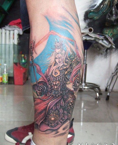 小腿二郎神纹身