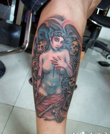 小臂上的京剧骷髅纹身