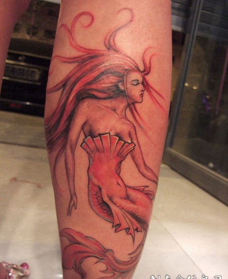 小腿美人鱼纹身