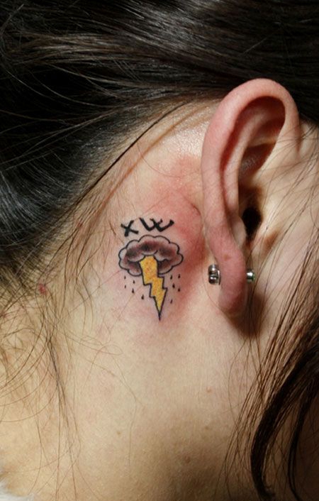 耳后卡通闪电纹身图案