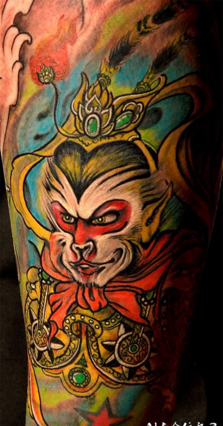 小腿孙悟空纹身